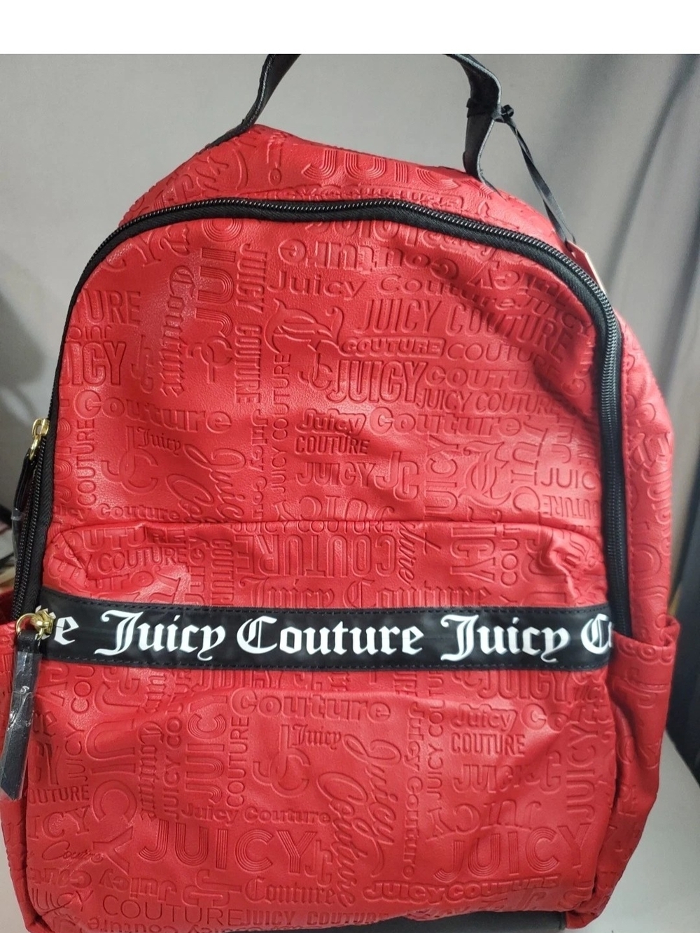 Juicy Couture Red Embossed Logo Backpack with Black Accent Strap